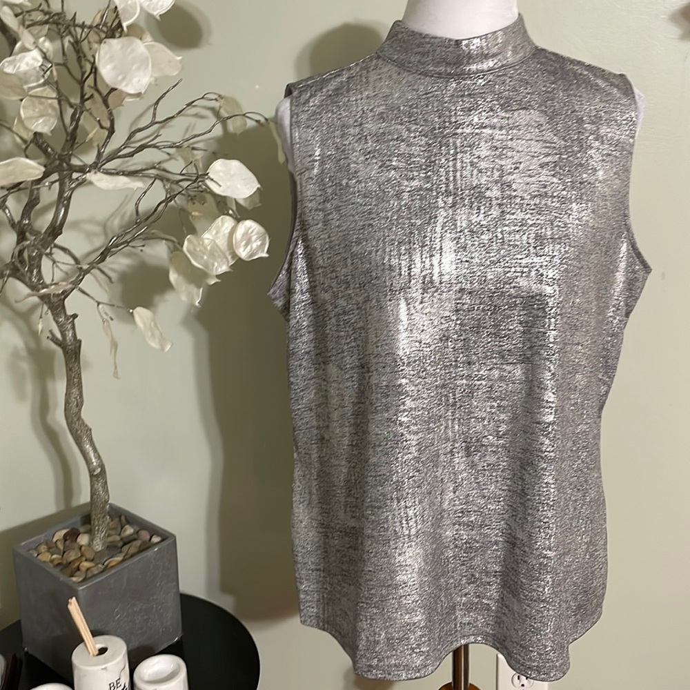 H by Halston Silver Sleeveless Blouse